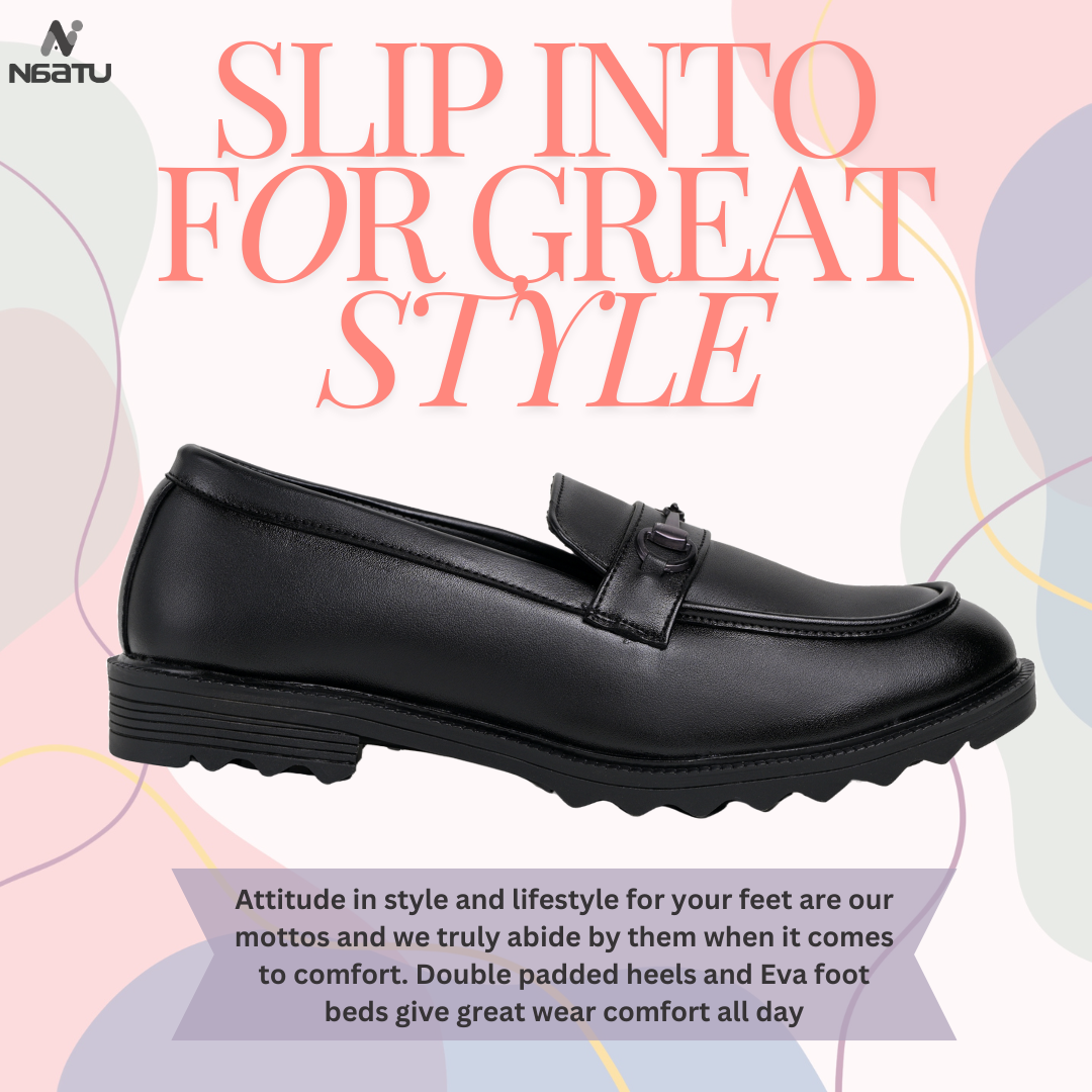 Naatu Men's Formal Pull-On Shoes (Black)