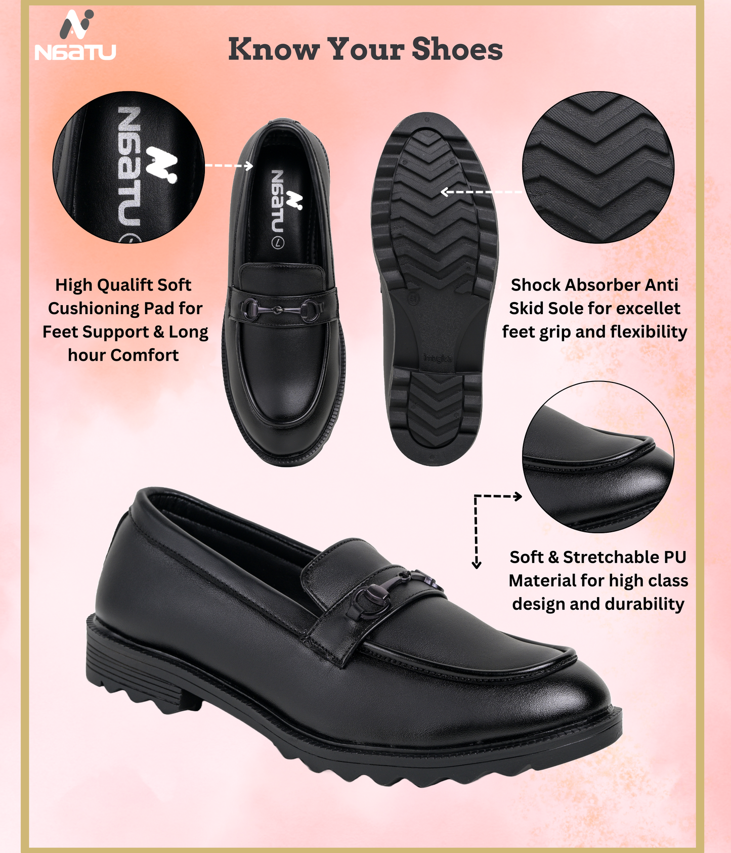 Naatu Men's Formal Pull-On Shoes (Black)