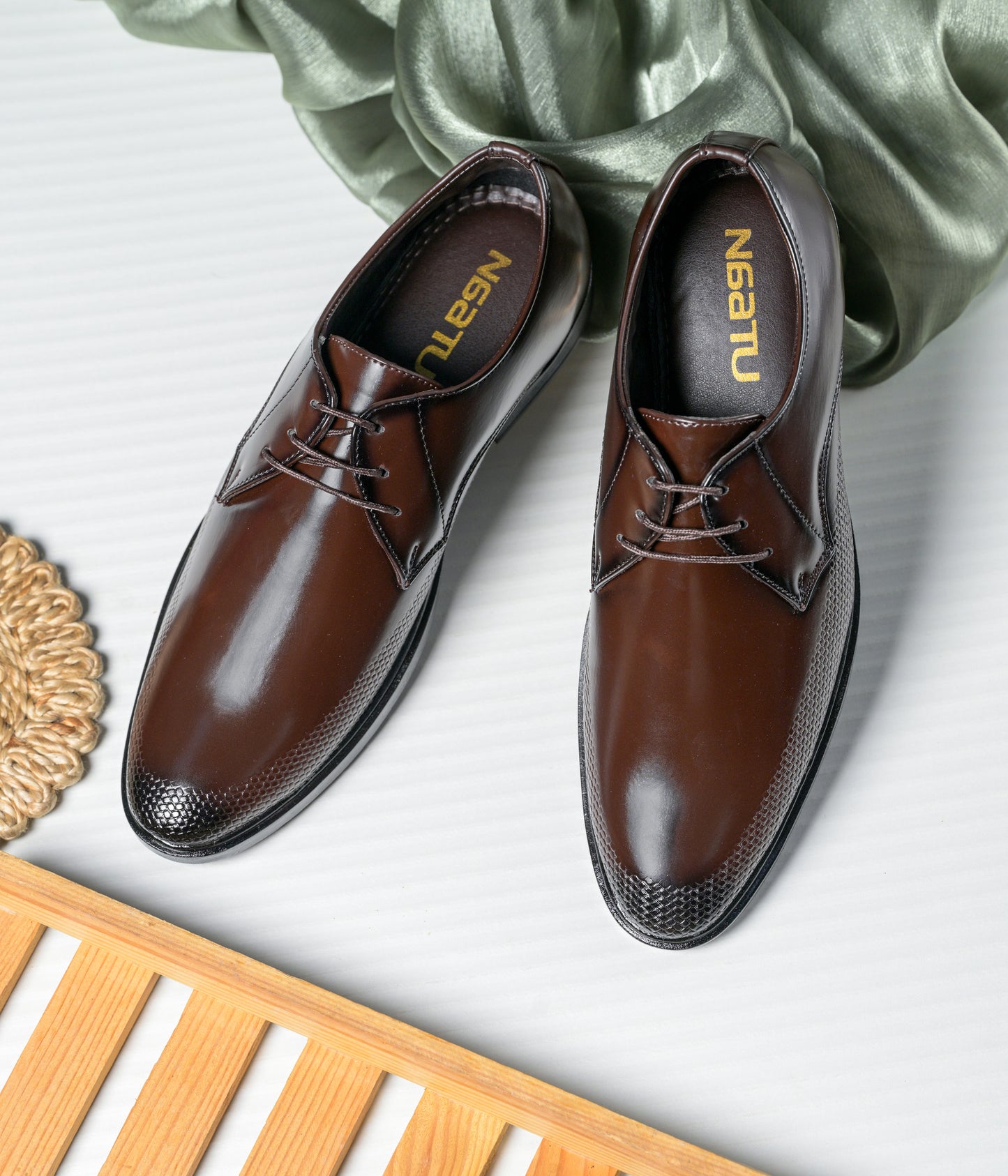Naatu Men's Formal Lace Up Shoes | Stylish Shoes for Men (Brown)