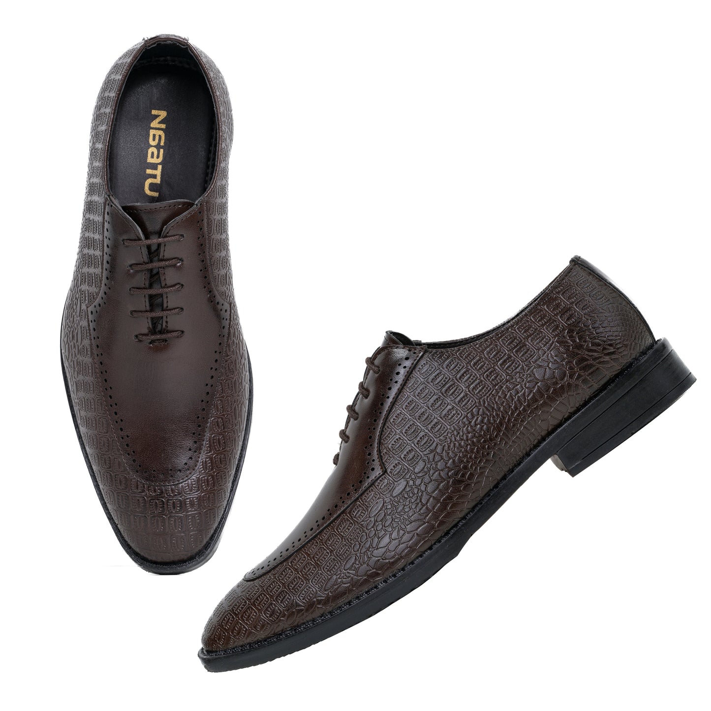 Naatu Formal Lace Up Shoes | Stylish Brogue Shoes for Men (Brown)