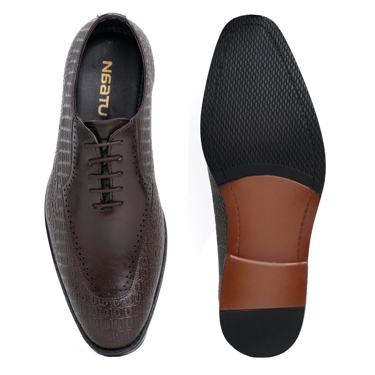 Naatu Formal Lace Up Shoes | Stylish Brogue Shoes for Men (Brown)