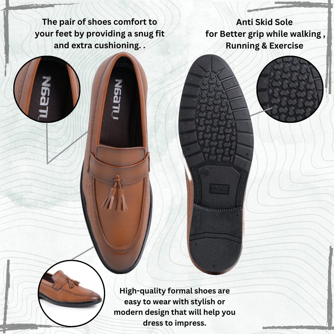 Naatu Men's Formal Pull-On Shoes (Tan)