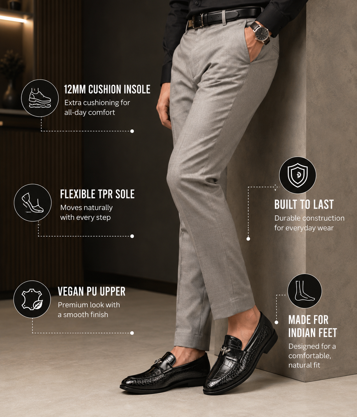 Naatu Slipon Shoes | Stylish Shoes for Men (Black)