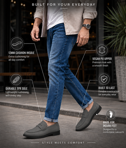 Naatu Premium Penny Loafer || Loafers for men (Grey)