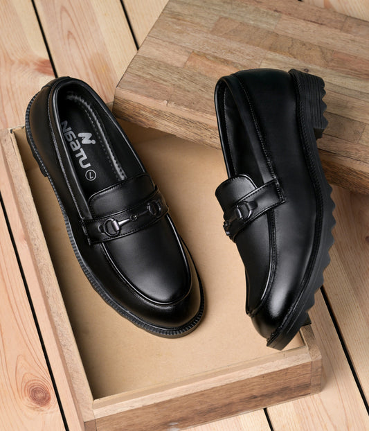 Naatu Men's Formal Pull-On Shoes (Black)
