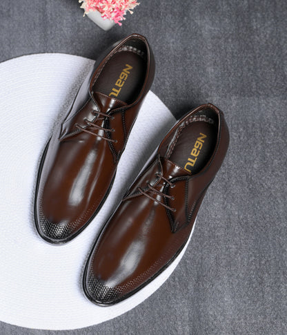 Naatu Men's Formal Lace Up Shoes | Stylish Shoes for Men (Brown)