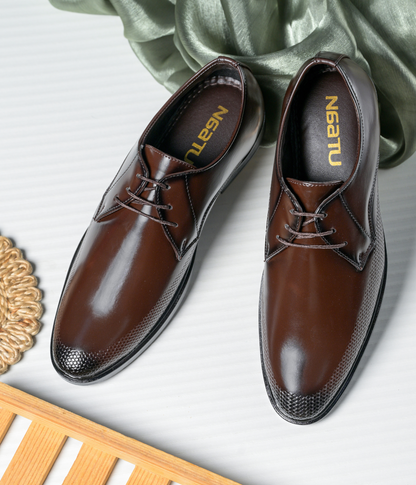 Naatu Men's Formal Lace Up Shoes | Stylish Shoes for Men (Brown)