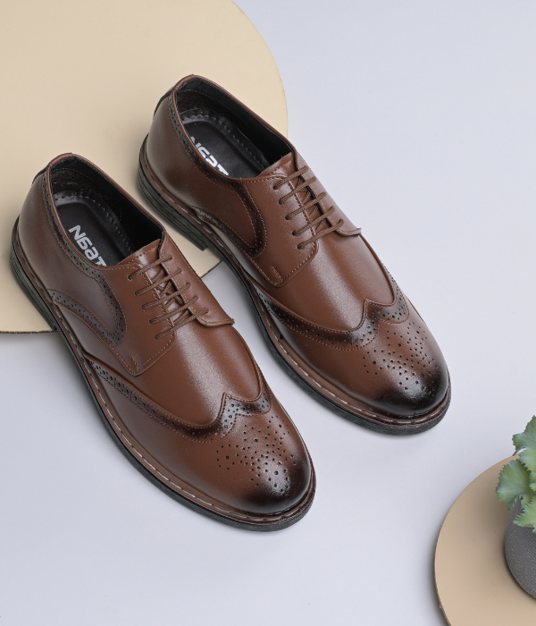 Men's Brogue Formal Lace Up Shoes (Tan)