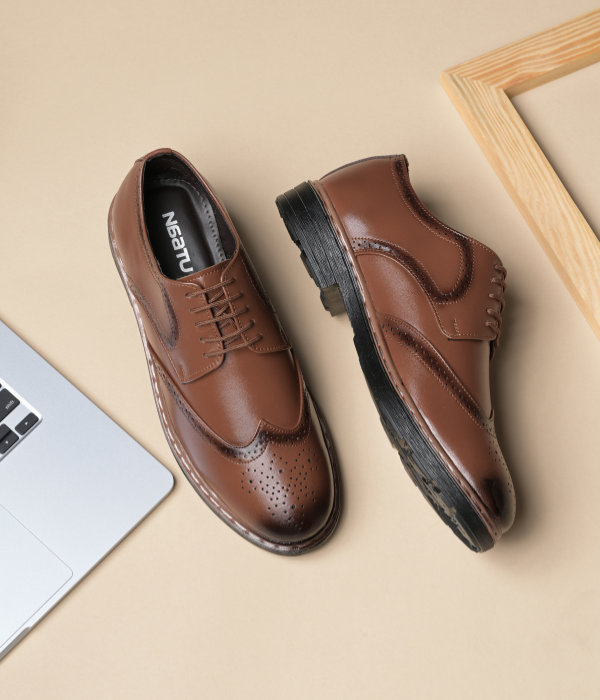 Men's Brogue Formal Lace Up Shoes (Tan)