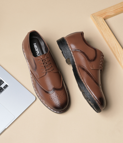 Men's Brogue Formal Lace Up Shoes (Tan)