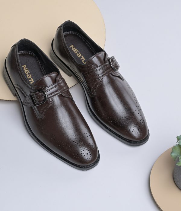 Naatu Formal Strap Shoes | Stylish Shoes for Men (Brown)