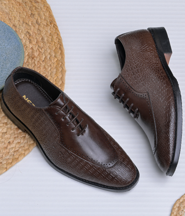 Naatu Formal Lace Up Shoes | Stylish Brogue Shoes for Men (Brown)