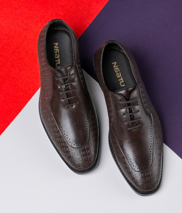 Naatu Formal Lace Up Shoes | Stylish Brogue Shoes for Men (Brown)