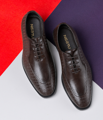 Naatu Formal Lace Up Shoes | Stylish Brogue Shoes for Men (Brown)