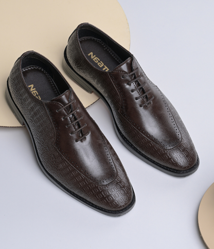 Naatu Formal Lace Up Shoes | Stylish Brogue Shoes for Men (Brown)
