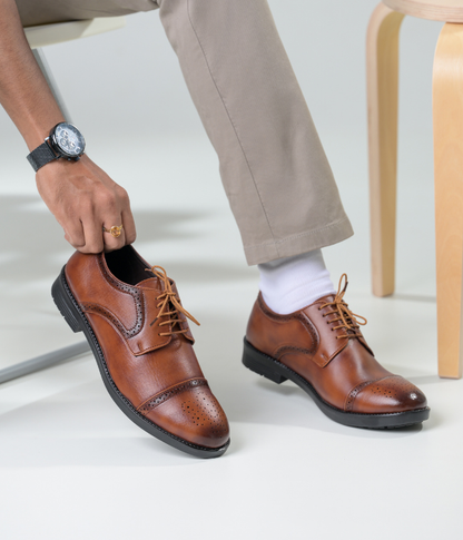 Formal Brogue Tpr Lace Up Shoes (Tan)