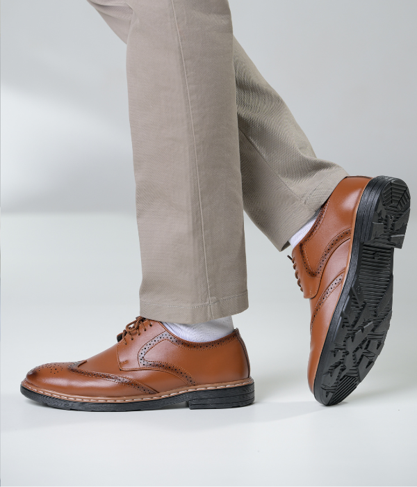 Men's Brogue Formal Lace Up Shoes (Tan)