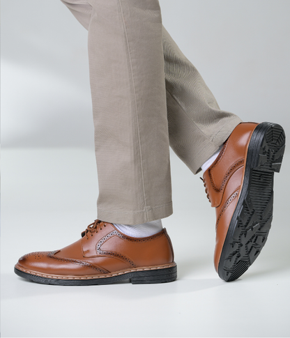 Men's Brogue Formal Lace Up Shoes (Tan)